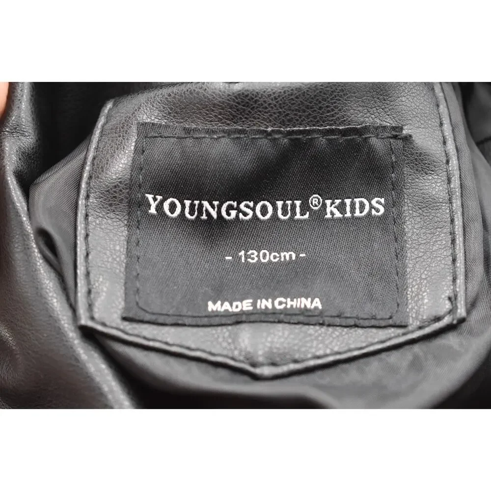 YoungSoul Kids Motorcycle Jacket Black Faux Leather Biker Coat Youth 130cm US 8